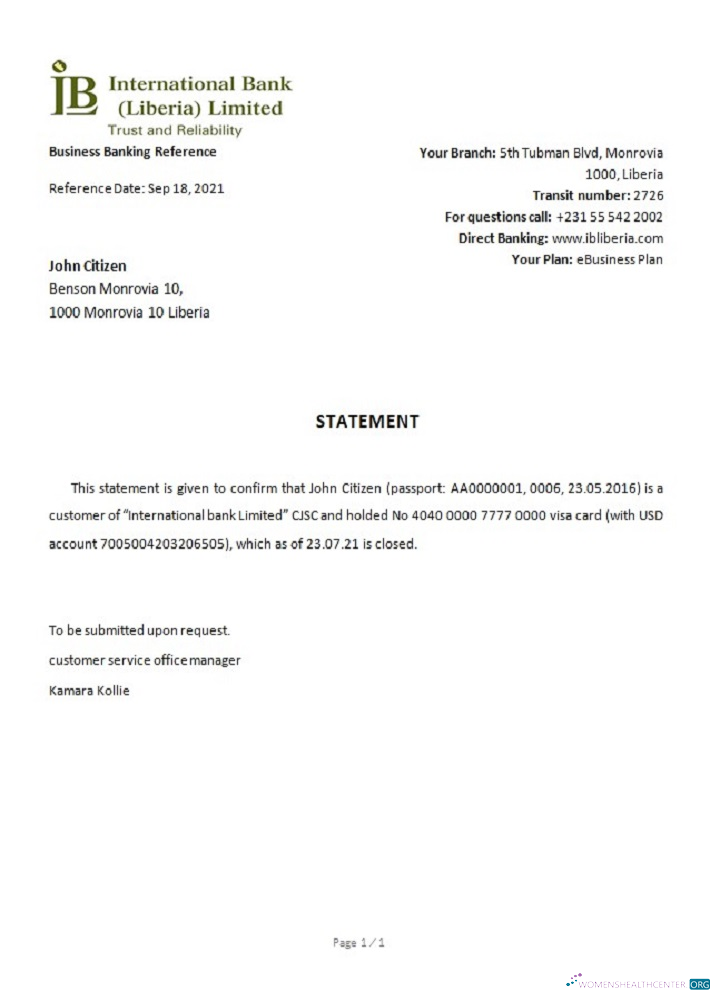 Download Liberia IB International Bank closure reference Photoshop template